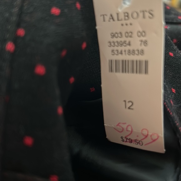 New Talbots Stretchy Black Red Dot Straight Leg Pants SZ 12 - Picture 10 of 11